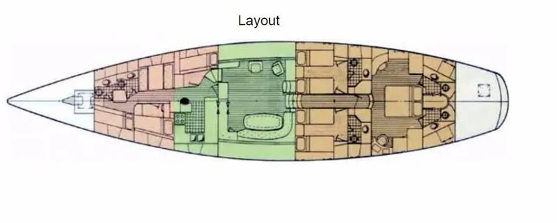 Slide: The Image of Layout of 1986 Stephens Deck Saloon yacht, showcasing interior design and cabin arrangement. - 2