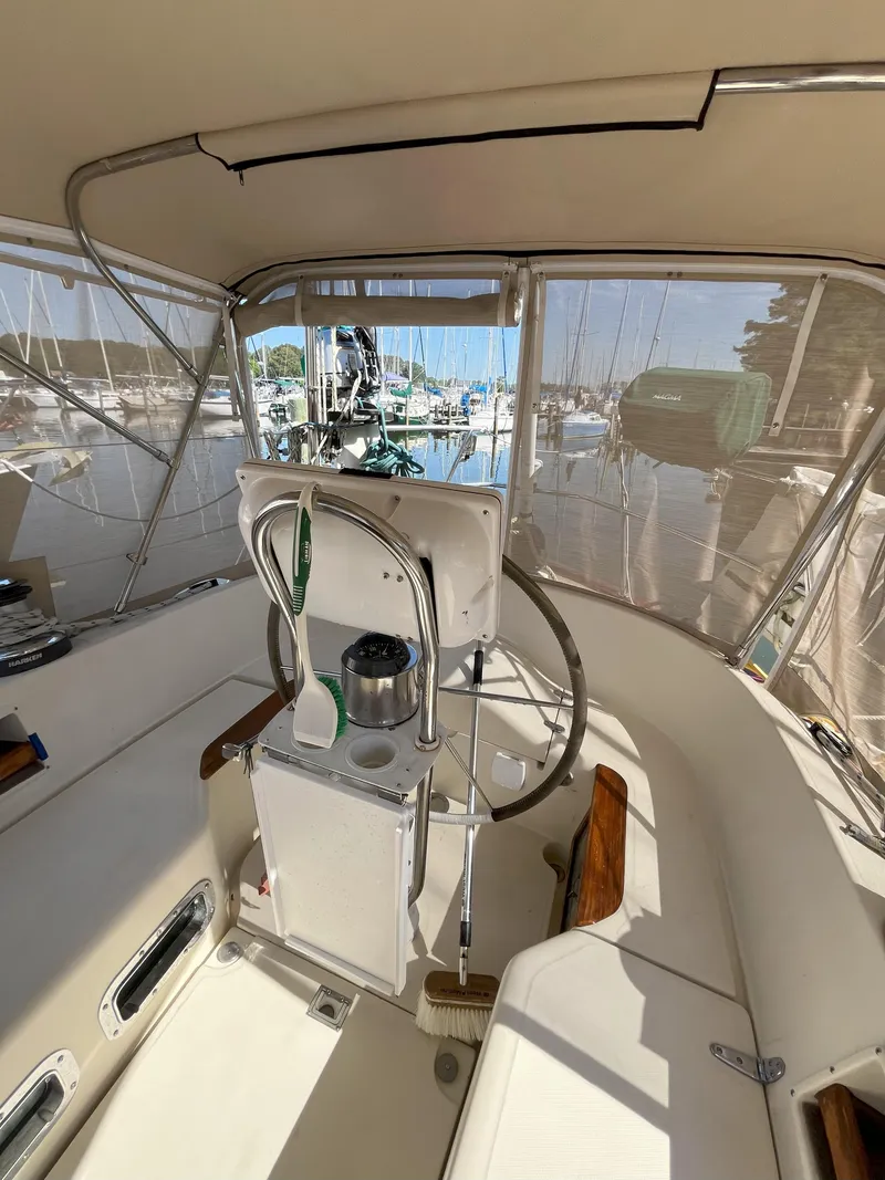 Slide: The Image of Interior view of a 1998 Pacific Seacraft 40 yacht in harbor. - 11