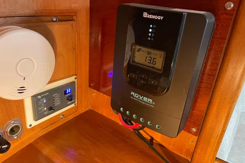Slide: The Image of Renogy Rover charge controller in 1998 Pacific Seacraft 40 yacht interior. - 34