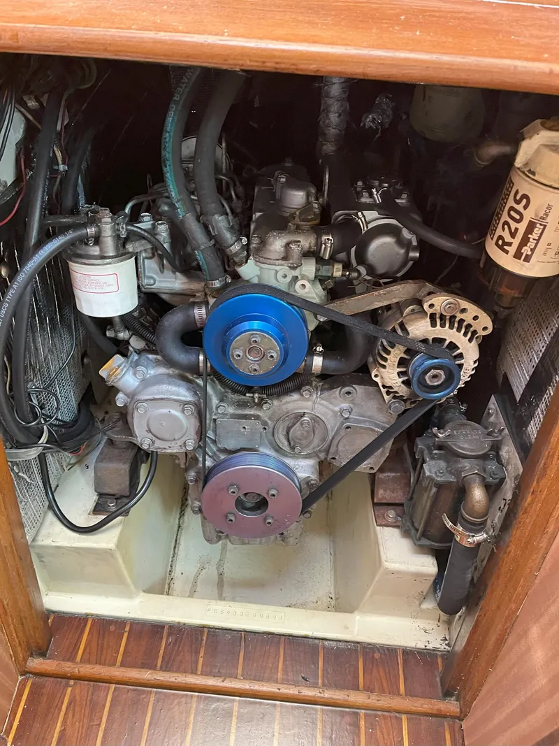 Slide: The Image of Engine compartment of a 1998 Pacific Seacraft 40 with visible engine. - 37