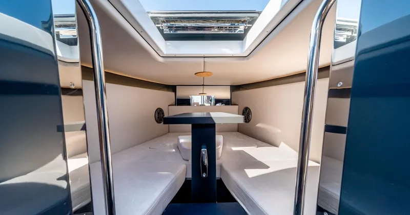 Slide: The Image of Interior cabin of 2025 Arksen 30 boat with modern design and skylight. - 45