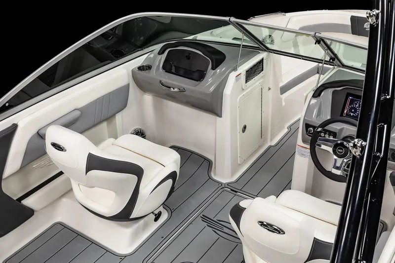 Slide: The Image of Interior of 2025 Chaparral 21 Surf boat with modern seating and dashboard. - 6