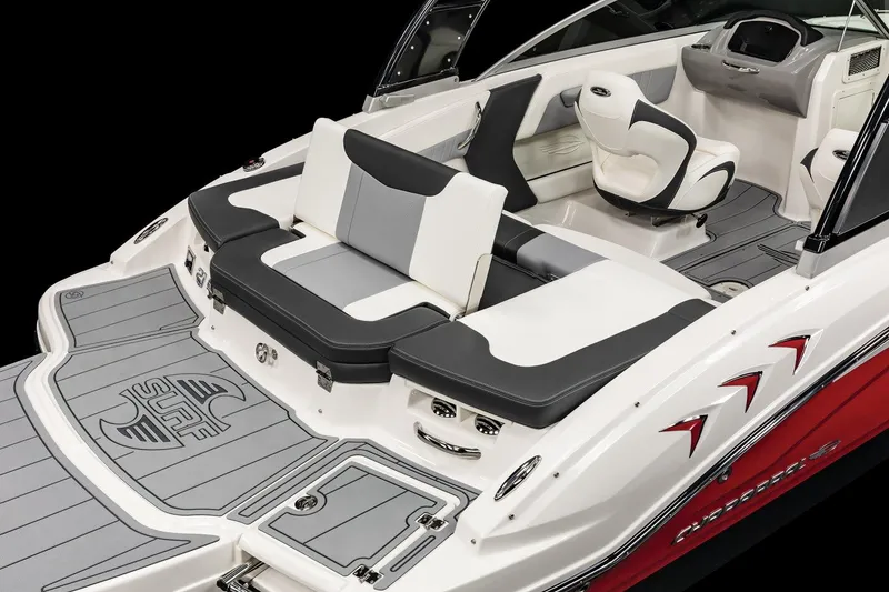 Slide: The Image of 2025 Chaparral 21 Surf boat interior with sleek seating and modern design. - 9