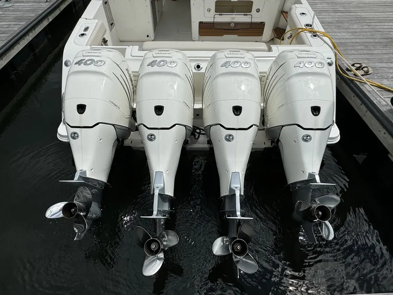 Slide: The Image of Boston Whaler 380 Realm 2020 with quad 400 HP outboard engines. - 12