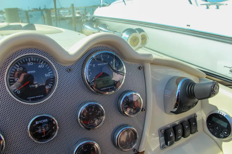 Slide: The Image of 2013 Chris-Craft Launch 28 boat engine compartment with twin V8 engines. - 38