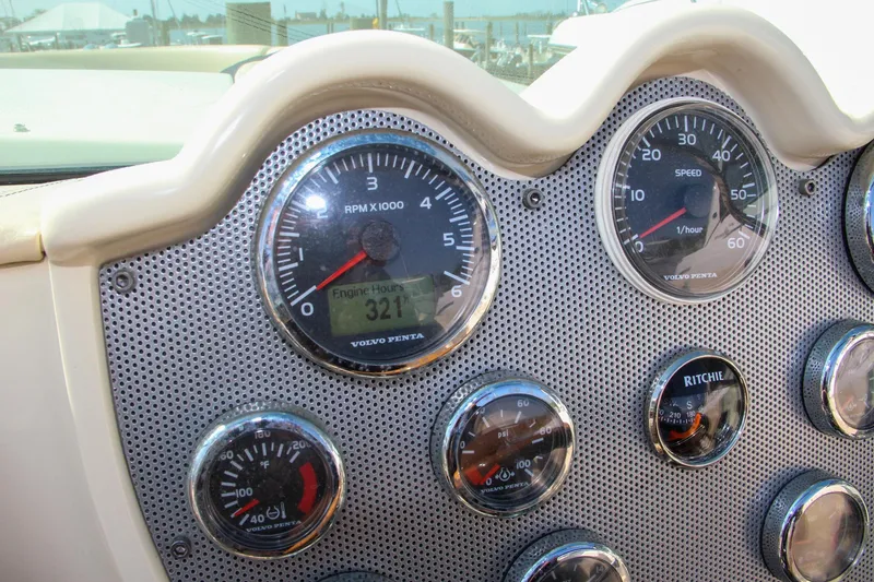 Slide: The Image of 2013 Chris-Craft Launch 28 engine compartment with Volvo Penta 380 V8 engine. - 39