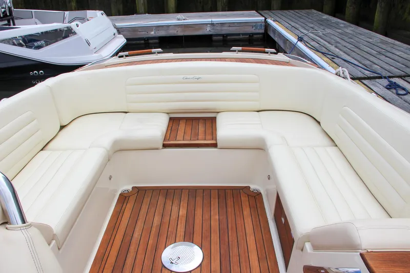 Slide: The Image of 2013 Chris-Craft Launch 28 boat with luxurious interior docked at marina. - 51