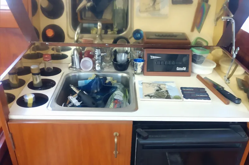 Slide: The Image of Galley of 1989 Ocean Yachts 44 Super Sport Custom with sink and storage. - 9