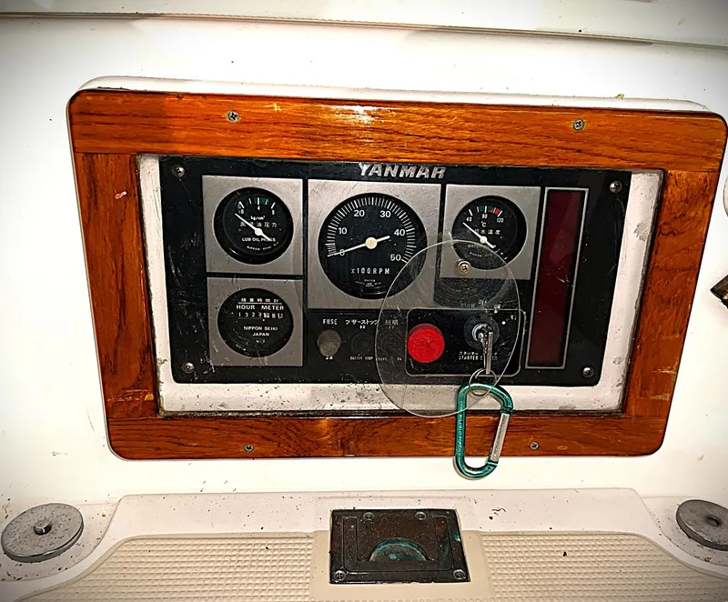 Slide: The Image of Yanmar engine control panel on 2000 Pacific Seacraft 37 sailboat. - 9