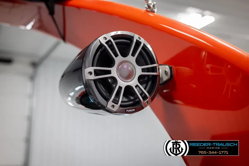 Slide: The Image of Close-up of a 2024 Avalon Excalibur VRB boat speaker system. - 46