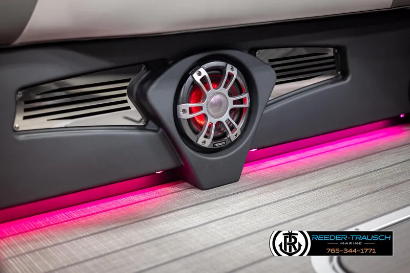 Slide: The Image of 2024 Avalon Excalibur VRB interior speaker with pink LED lighting. - 48