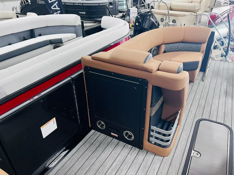 Slide: The Image of 2025 Harris Grand Mariner 230 interior with luxurious seating and modern design. - 17