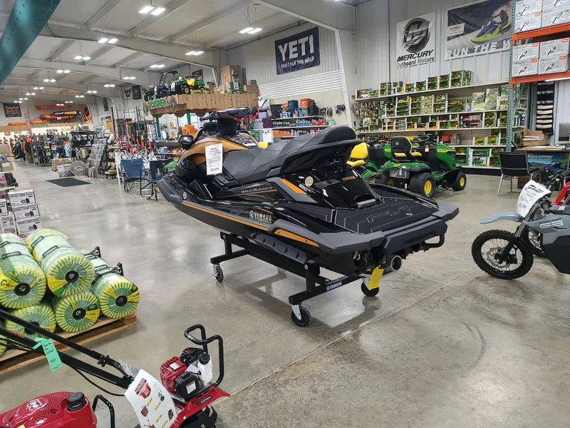 Slide: The Image of 2024 Yamaha WaveRunner FX Limited SVHO displayed in a showroom with various equipment. - 10