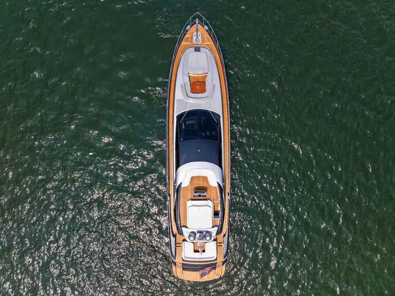 Slide: The Image of Aerial view of 2016 Riva 88' Domino Super yacht on water. - 7