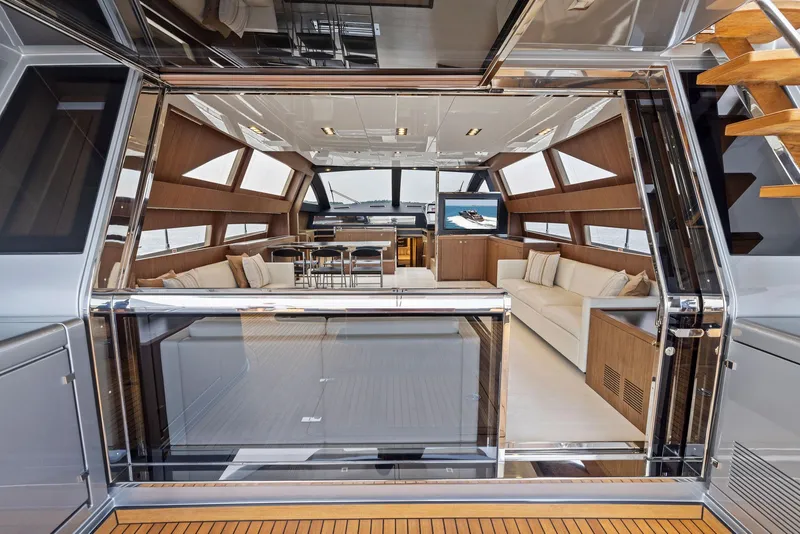 Slide: The Image of Luxurious interior of 2016 Riva 88' Domino Super yacht with modern furnishings. - 30