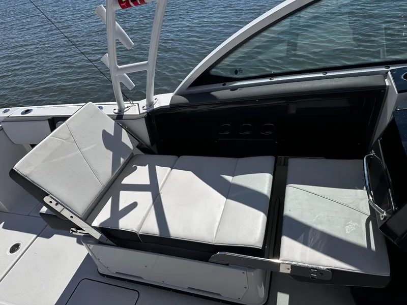 Slide: The Image of 2021 Blackfin 252 DC boat interior with adjustable seating. - 23
