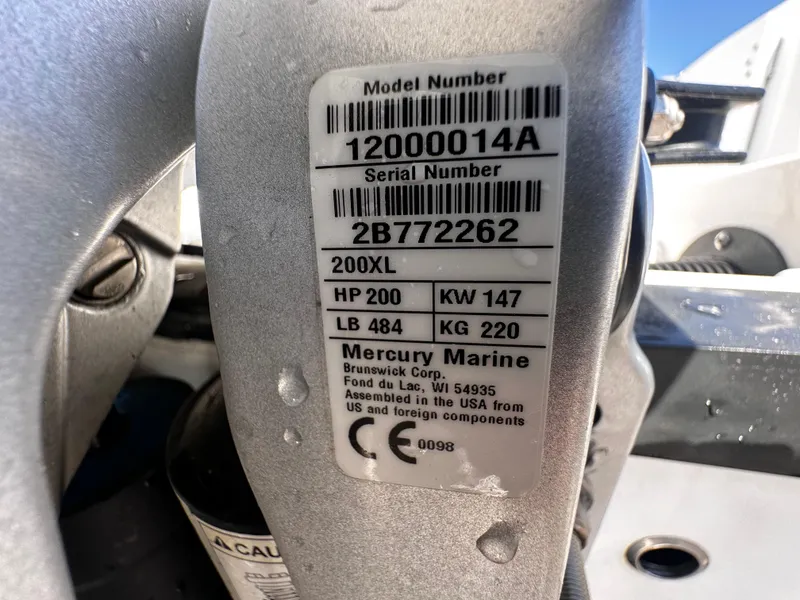 Slide: The Image of Close-up of Mercury Marine engine label on 2021 Blackfin 252 DC boat. - 40