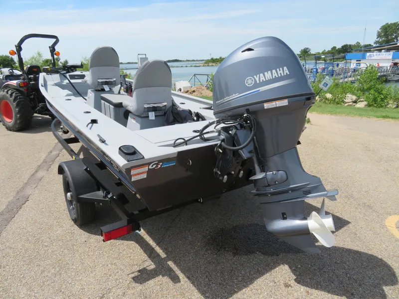 Slide: The Image of 2023 G3 Sportsman 1610 SS boat with Yamaha outboard motor on trailer. - 7