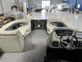 Slide: The Image of 2024 Barletta ARIA 20QC pontoon boat interior in a manufacturing facility. - 15