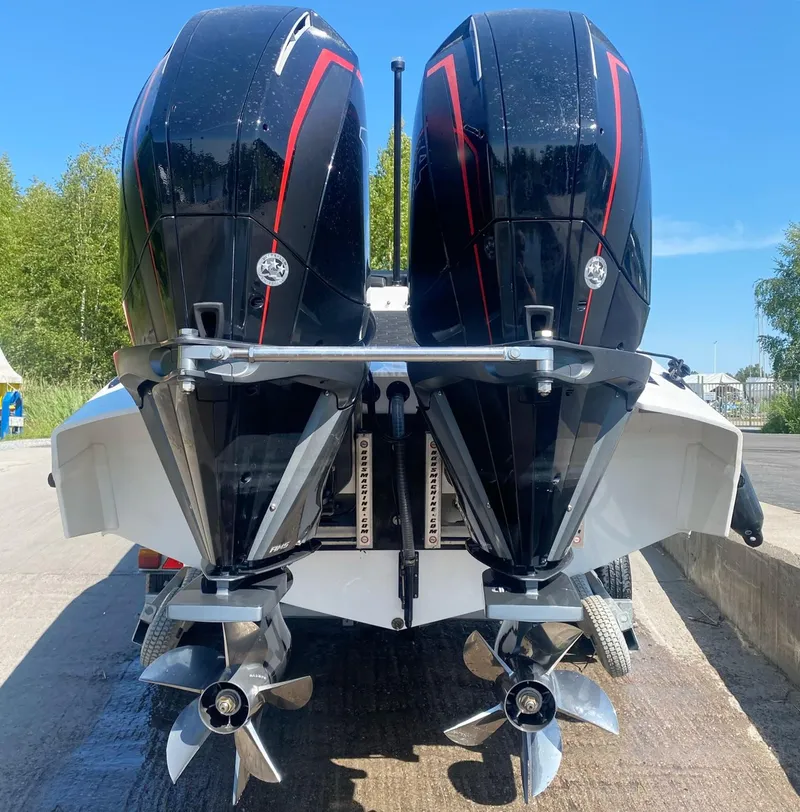 Slide: The Image of 2022 Nitra Boats 30 SkyTop with dual outboard engines. - 6