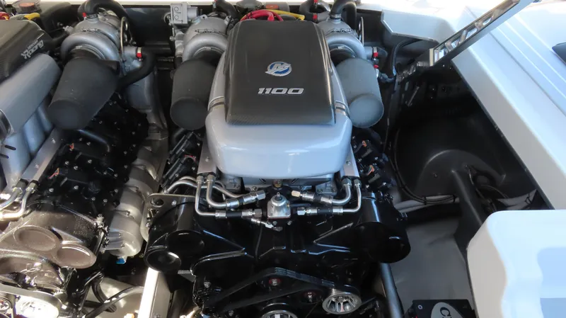 Slide: The Image of 2024 Cigarette 41 Nighthawk SD Edition engine compartment with powerful 1100 horsepower engine. - 35