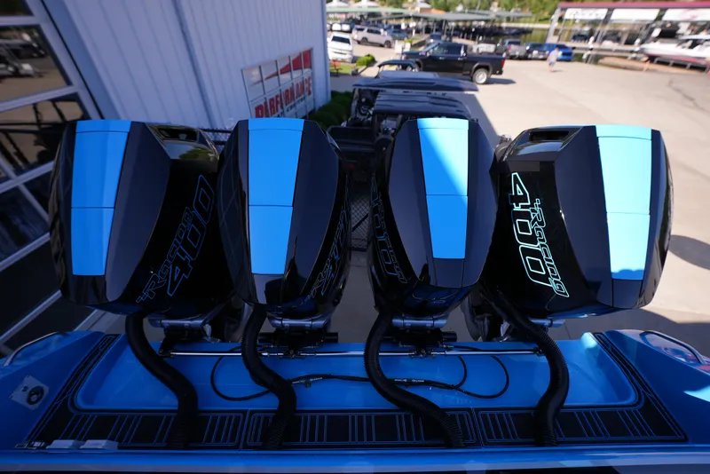 Slide: The Image of Quad engines on a 2025 Cigarette 41 Nighthawk boat. - 8