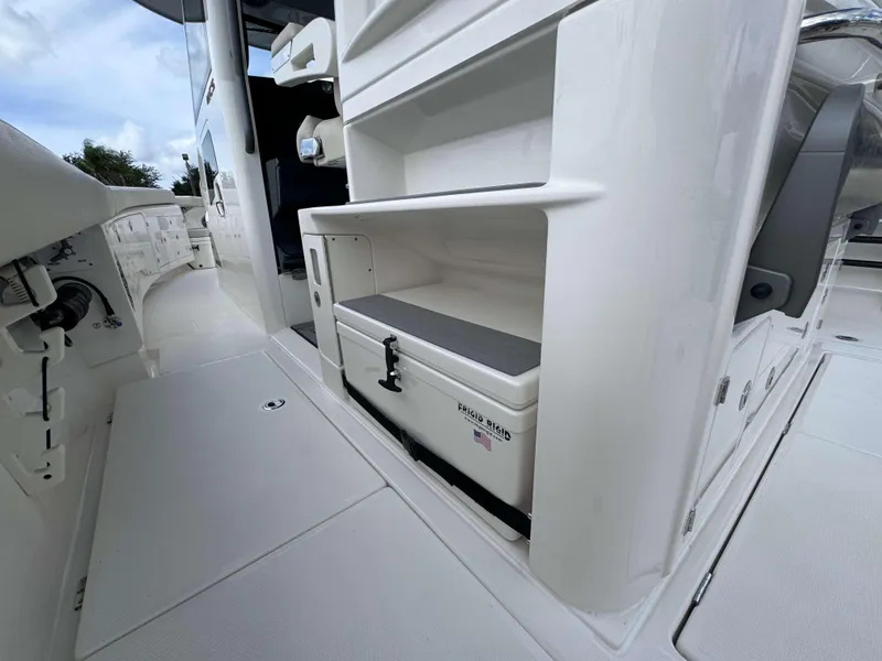 Slide: The Image of Interior view of 2025 Solace 41 CS boat with storage compartments. - 30