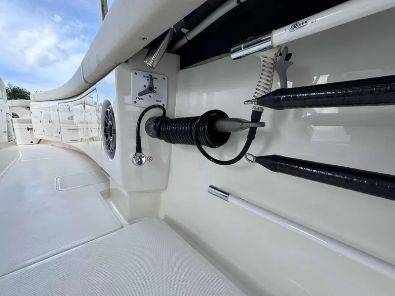 Slide: The Image of Interior view of 2025 Solace 41 CS boat with washdown system and speaker. - 33