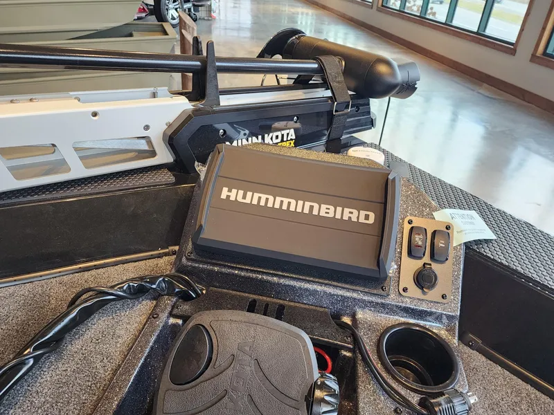 Slide: The Image of 2024 Ranger RT198P boat with Humminbird fish finder and Minn Kota trolling motor. - 8