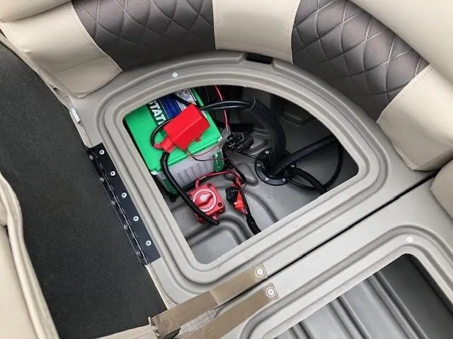 Slide: The Image of Battery compartment of 2024 Sun Tracker Party Barge 22 XP3 pontoon boat. - 29