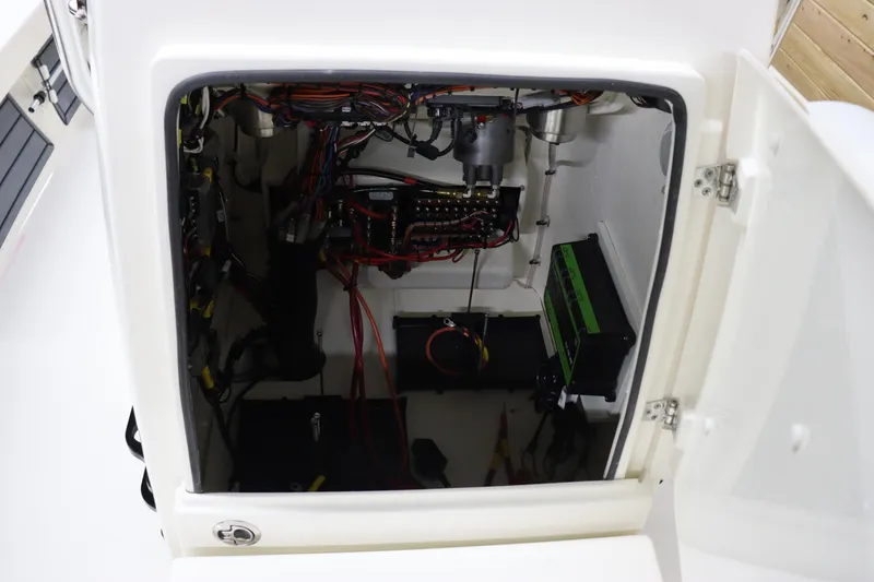 Slide: The Image of 2024 Pathfinder 2200 TRS electrical compartment with wiring and components. - 30