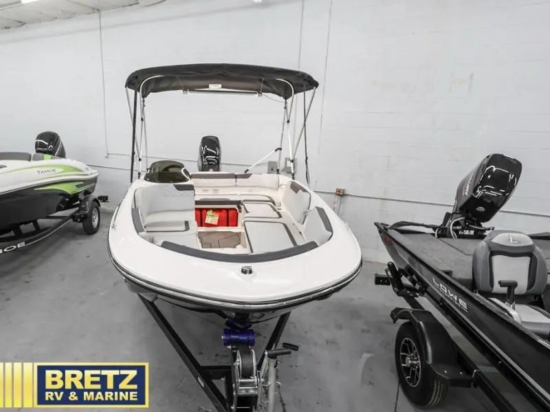 Slide: The Image of 2024 Element M15 boat displayed at Bretz RV & Marine showroom. - 3