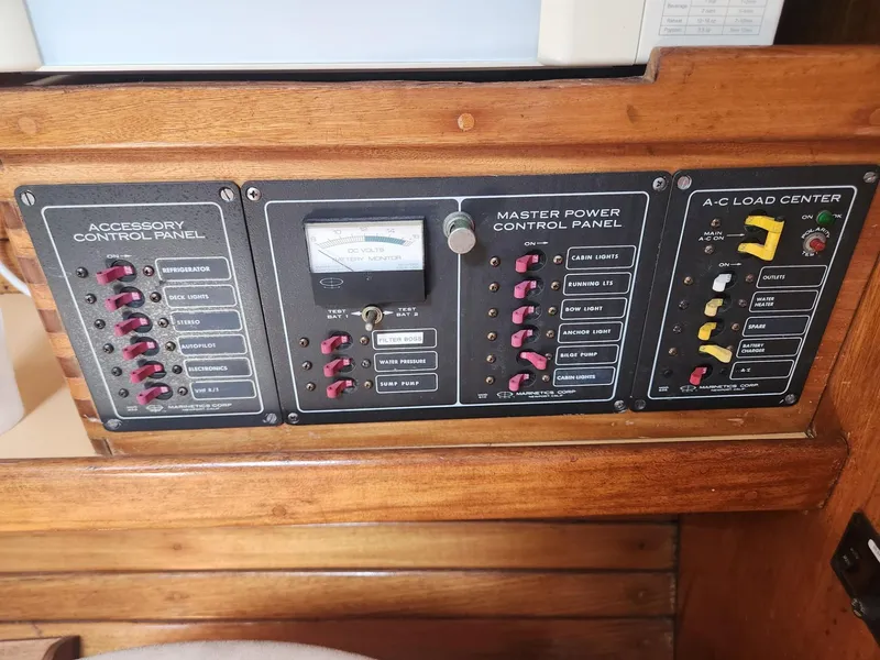 Slide: The Image of Control panels on a 1985 Herreshoff 38 Cat Ketch sailboat. - 31
