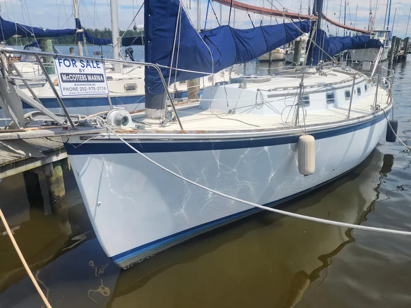 Slide: The Image of 1985 Herreshoff 38 Cat Ketch sailboat for sale at marina. - 5
