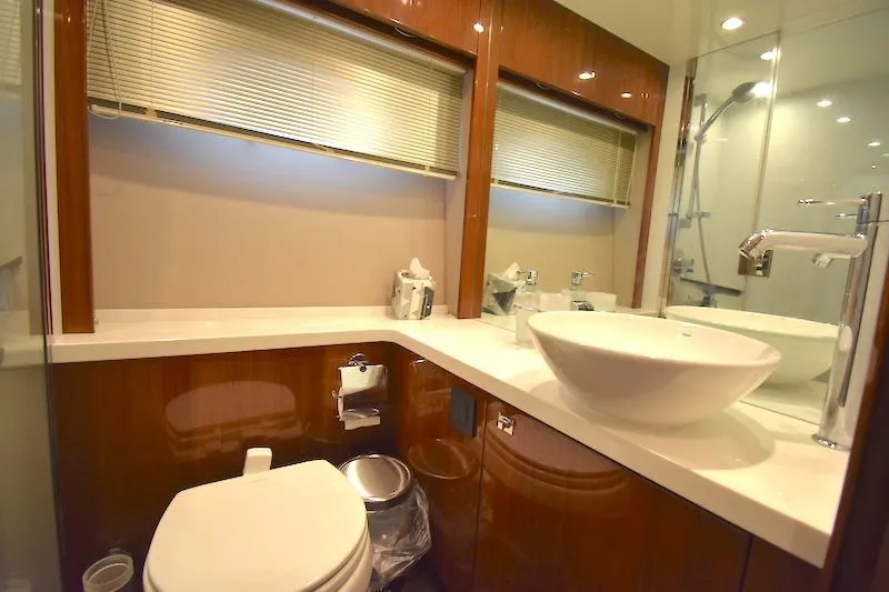 Slide: The Image of Luxurious bathroom in 2013 Princess V52 yacht with modern fixtures and elegant design. - 47