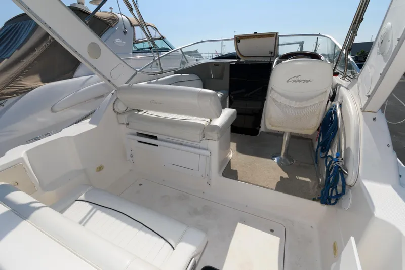 Slide: The Image of 1998 Bayliner 2855 Ciera boat interior with seating and steering wheel. - 3