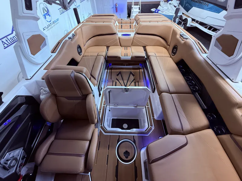 Slide: The Image of Luxurious interior of 2024 Supra SL 400 boat with leather seating. - 24