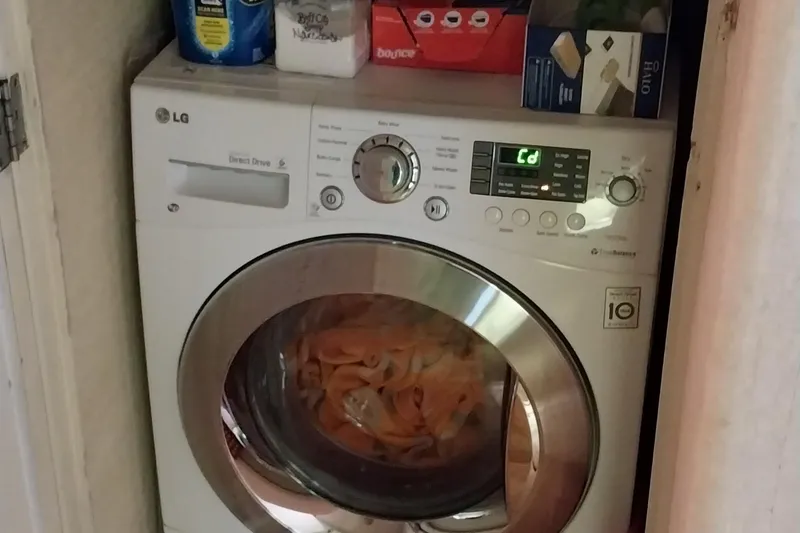 Slide: The Image of LG washing machine in a 1976 Bertram 58 Flybridge Motor Yacht laundry area. - 18