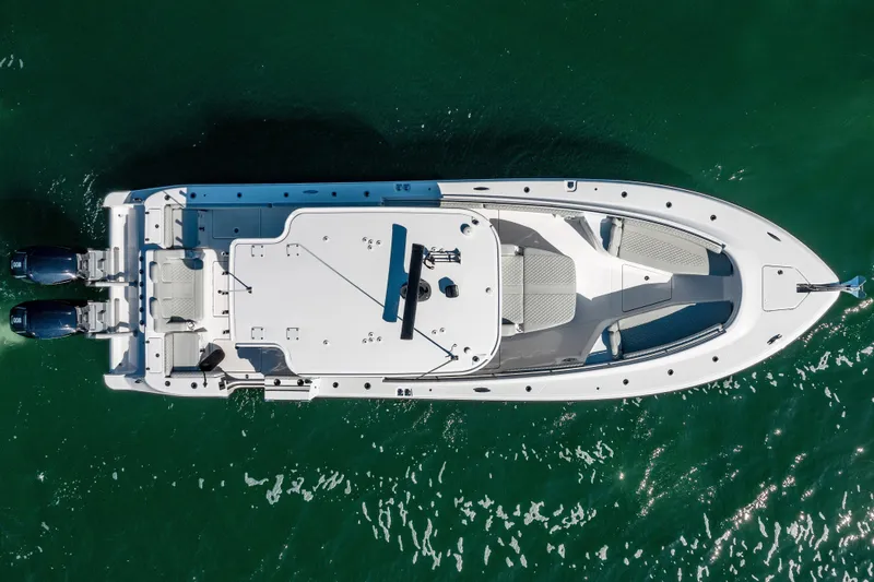 Slide: The Image of Aerial view of 2024 HCB 39 Speciale boat on water. - 13
