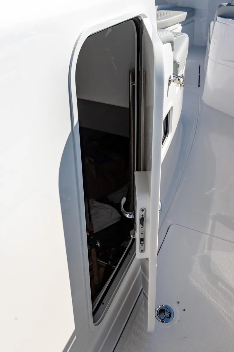 Slide: The Image of 2024 HCB 39 Speciale boat cabin door open on deck. - 36