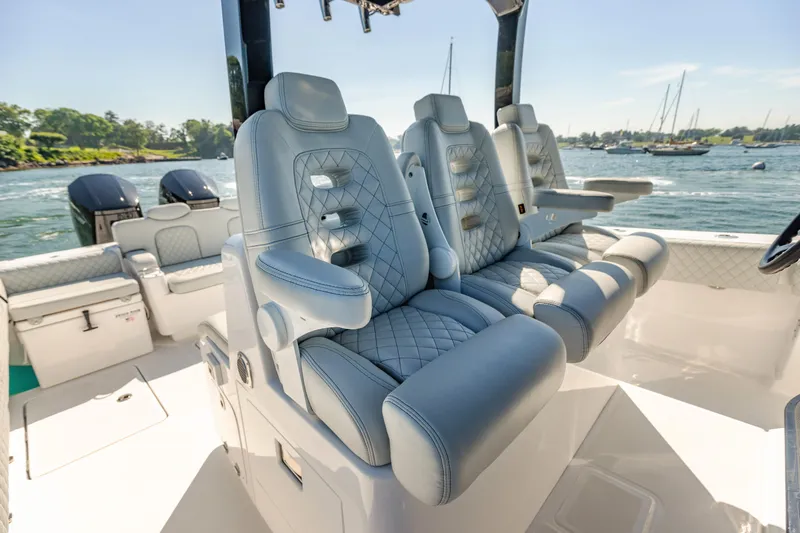 Slide: The Image of Luxurious seating on the 2024 HCB 39 Speciale boat, featuring premium upholstery and ergonomic design. - 4