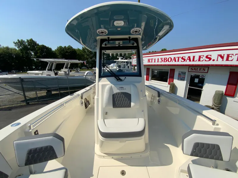 Slide: The Image of 2025 Cobia 265 CC center console boat at dealership. - 41