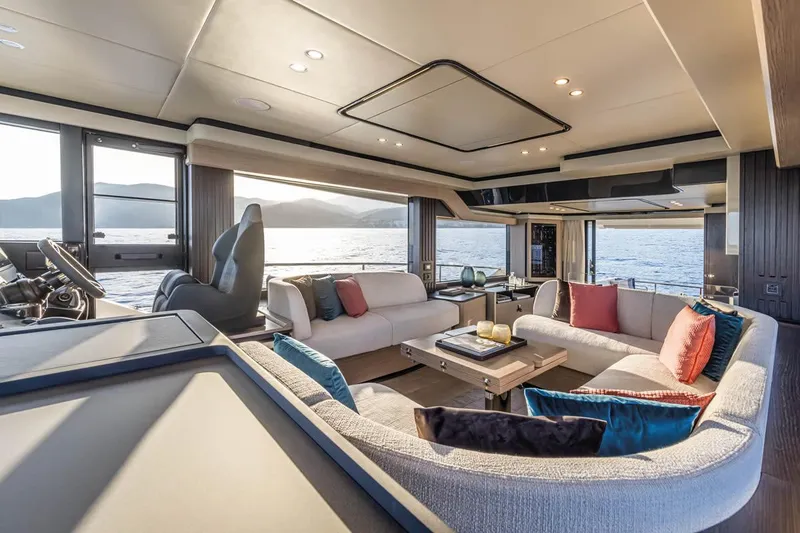 Slide: The Image of Luxurious interior of 2025 Absolute 53 Navetta yacht with panoramic ocean views. - 10
