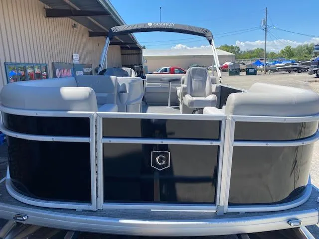 Slide: The Image of 2025 Godfrey 2086EX Xperience Cruise pontoon boat in showroom. - 6