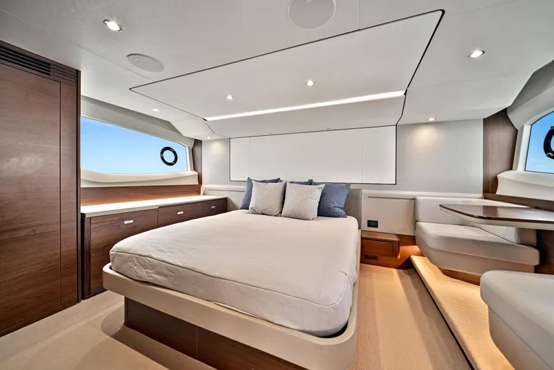 Slide: The Image of Luxurious bedroom interior of 2020 Princess F55 Flybridge yacht. - 22