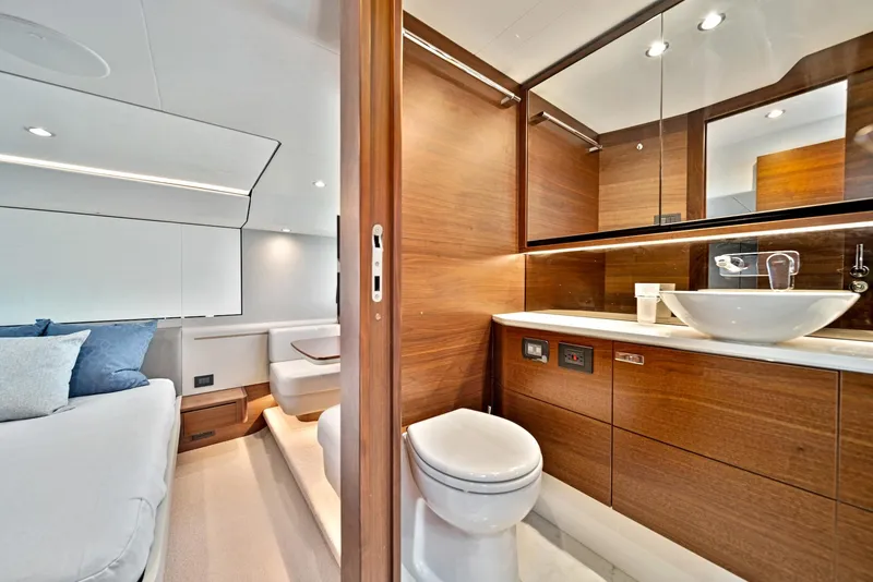 Slide: The Image of Luxurious bathroom and bedroom interior of 2020 Princess F55 Flybridge yacht. - 32