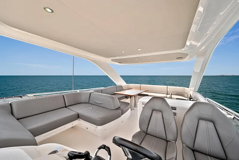 Slide: The Image of 2020 Princess F55 Flybridge yacht with luxurious seating and ocean view. - 41
