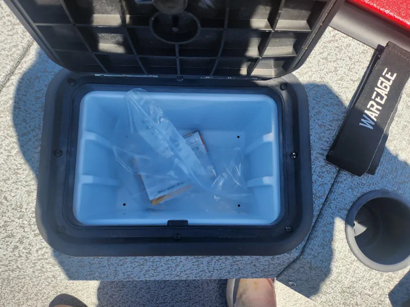 Slide: The Image of Open storage compartment of 2018 War Eagle 754VS Stick Steer boat. - 11