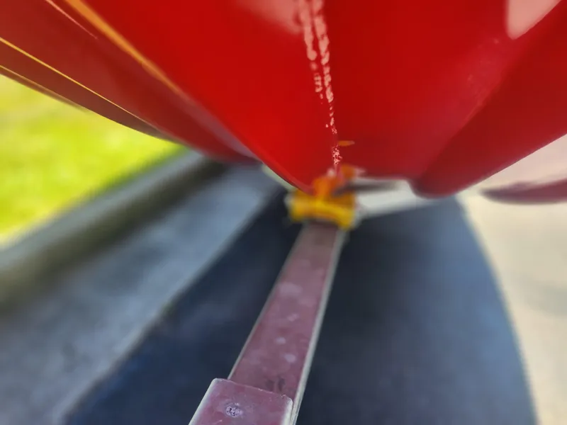 Slide: The Image of Close-up of a 2018 War Eagle 754VS Stick Steer boat hull on a trailer. - 7