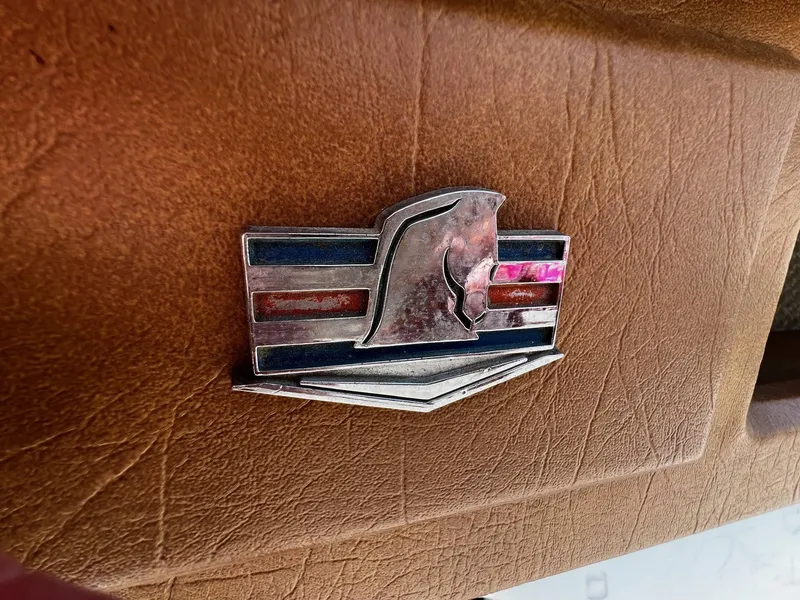 Slide: The Image of 1973 Century Coronado emblem on brown leather interior - 24